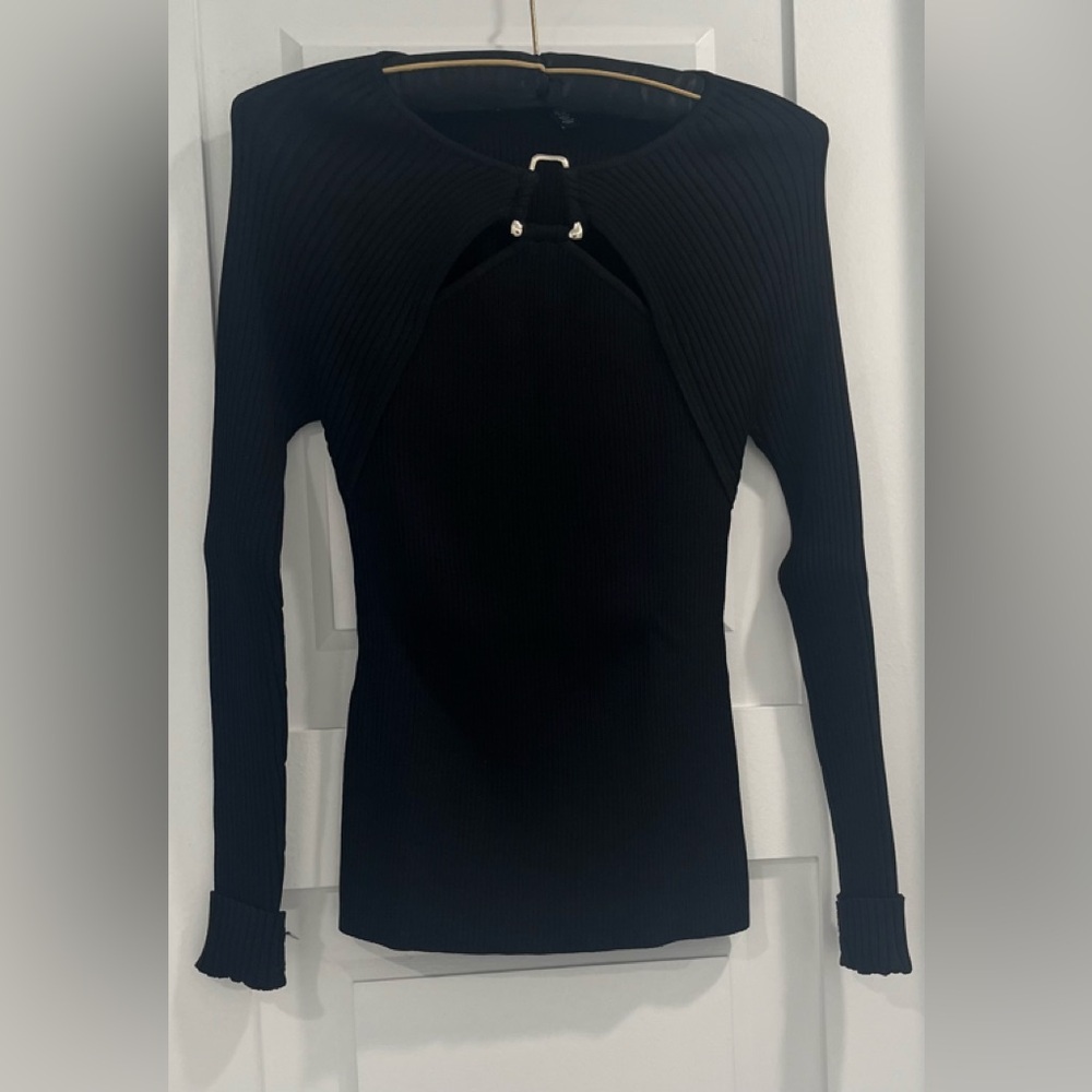 White House Black Market Black Long Sleeve Ribbed Sweater, Size XS